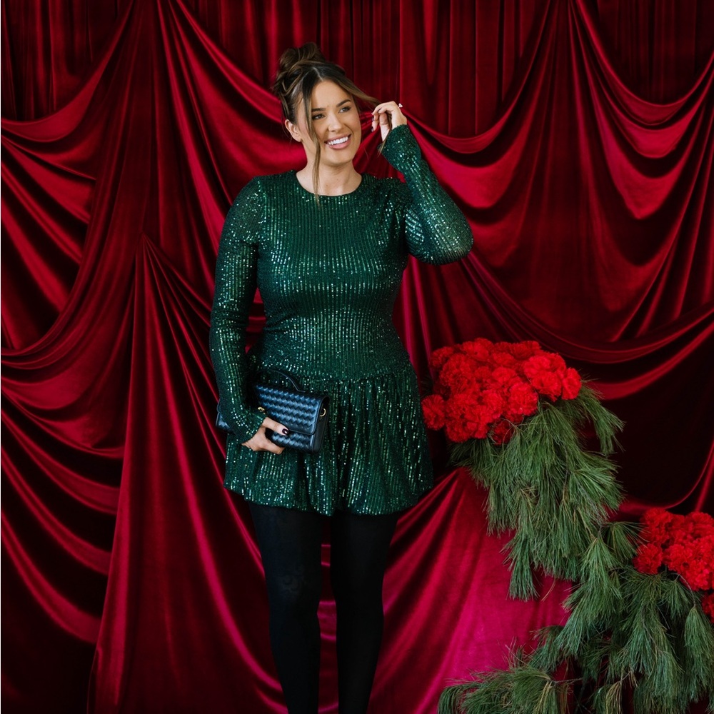 Show Me Your Mumu Zelda Mini Dress in emerald sequins